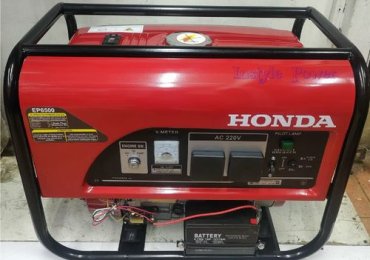 Product details Honda EP6500 Gasoline Generator Set.  Max 6.5kVA  Rated 6.0kVA Weight 47kg 8L Fuel tank 15 Hours Continuous Running. Consumption 1.01 L/Hour. Noise level 99dB Lwa, 71dB (A)/7m